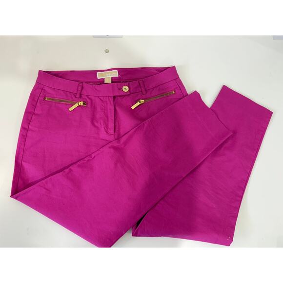Michael Kors Fuchsia Ankle Pants – Gold Zip Detail, Stretch Cotton, Size 6 - Picture 2 of 7